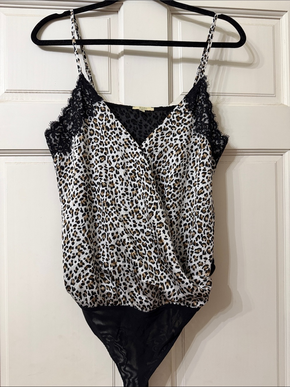 Kori Leopard Print Lace Trim Bodysuit - Black/White/Brown